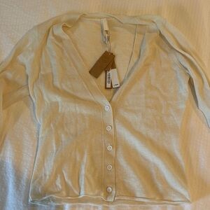 Everlane Cream Button-Up V-Neck Cardigan